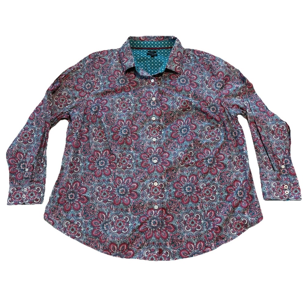 Talbots Non-Iron Perfect Shirt 18W Button-Up Floral Medallion Career Preppy City